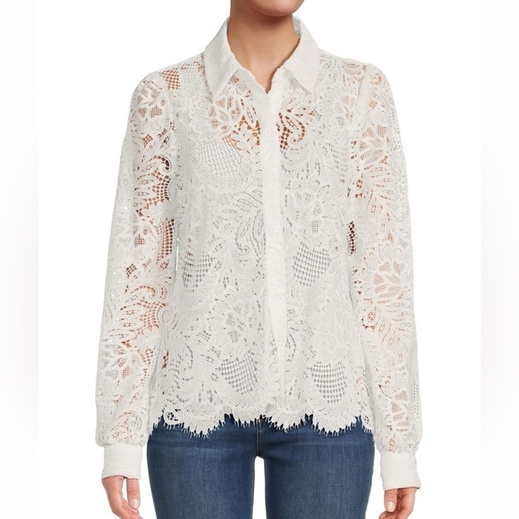 Donna Karan Tops - Sheer lace button down blouse